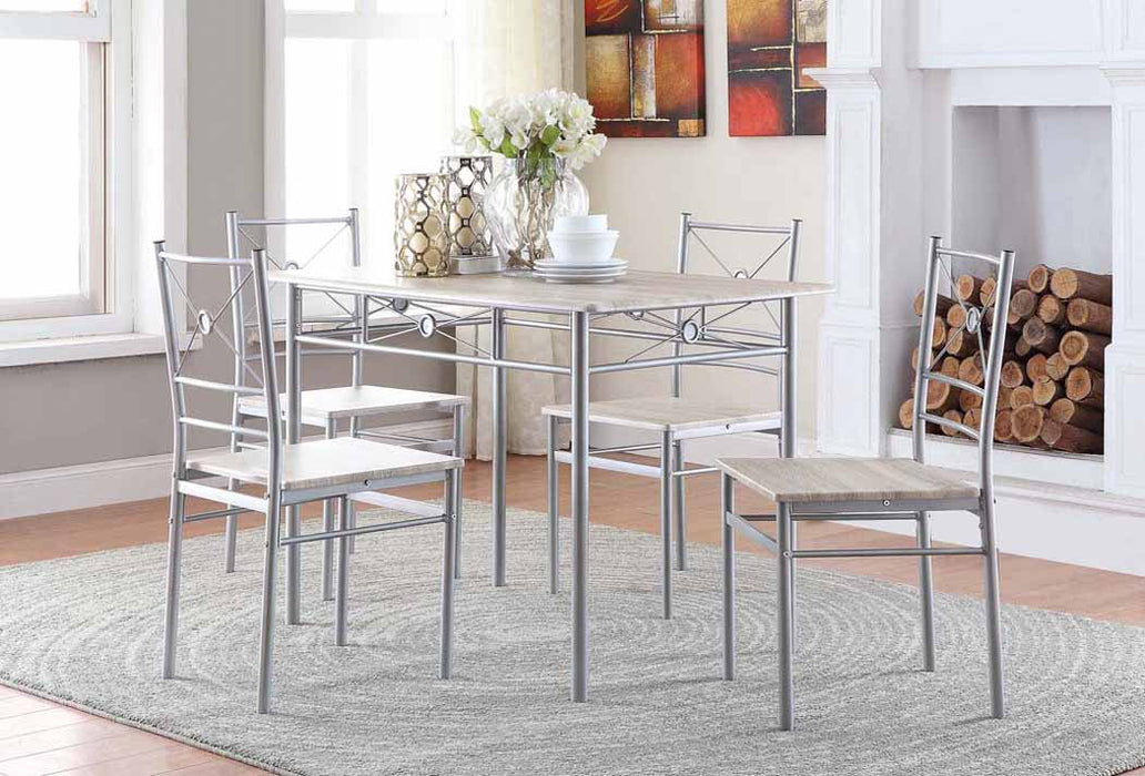 Anna Fontana 5-piece Rectangular Dining Set Brushed Silver - Hello Home Furniture & Mattress (Longmont, CO)