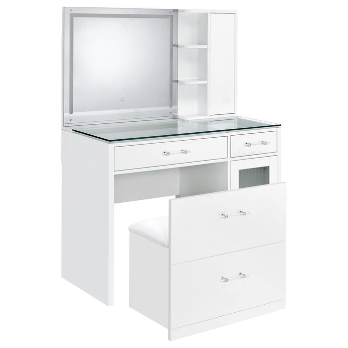 Flora 2-drawer Vanity Set with LED Mirror High Gloss
