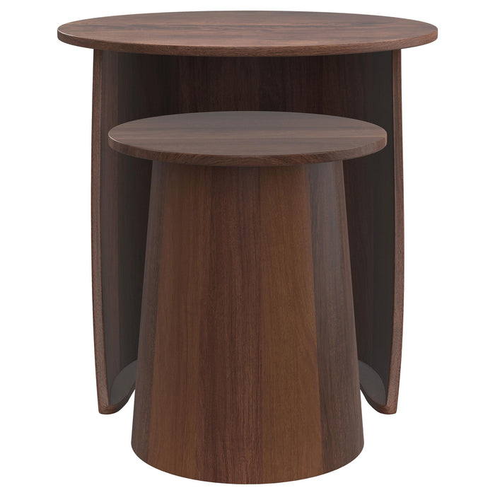 Yency 2-piece Round Mango Wood Nesting Table Set Dark Brown