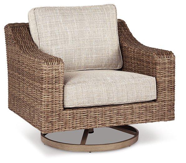 Beachcroft Outdoor Swivel Lounge with Cushion - Hello Home Furniture & Mattress (Longmont, CO)