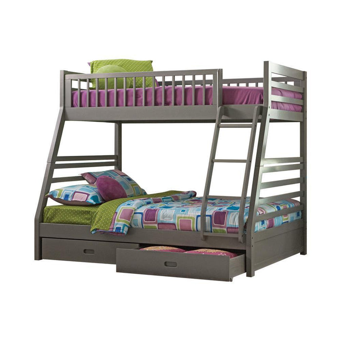 Ashton Twin Over Full 2-drawer Bunk Bed Cappuccino, White, Navy, Honey, & Brown - Hello Home Furniture & Mattress (Longmont, CO)