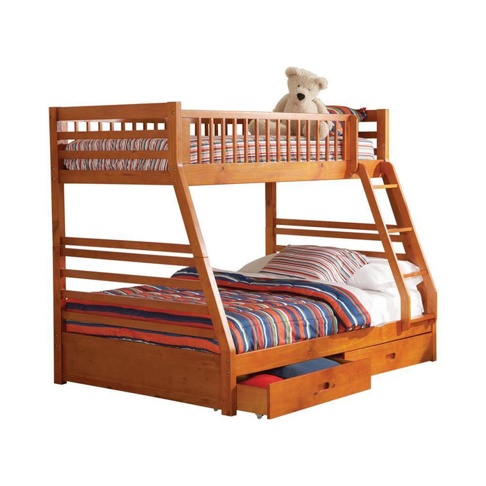 Ashton Twin Over Full 2-drawer Bunk Bed Cappuccino, White, Navy, Honey, & Brown - Hello Home Furniture & Mattress (Longmont, CO)