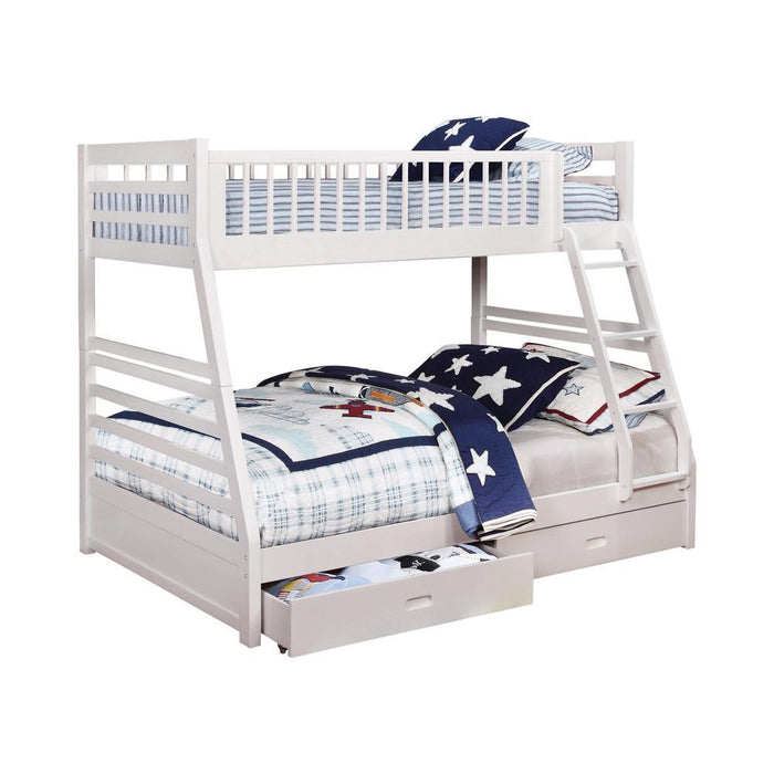 Ashton Twin Over Full 2-drawer Bunk Bed Cappuccino, White, Navy, Honey, & Brown - Hello Home Furniture & Mattress (Longmont, CO)
