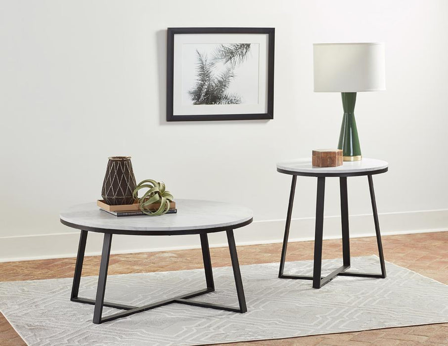 Hugo Round Coffee Table White and Matte Black - Hello Home Furniture & Mattress (Longmont, CO)