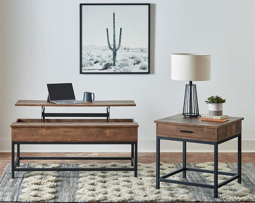 Byers Black Coffee Table with Hidden Storage Brown Oak and Sandy Black - Hello Home Furniture & Mattress (Longmont, CO)