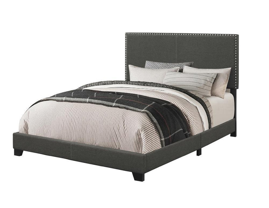 Boyd California King, King, & Queen Upholstered Bed with Nailhead Trim Charcoal & Grey - Hello Home Furniture & Mattress (Longmont, CO)