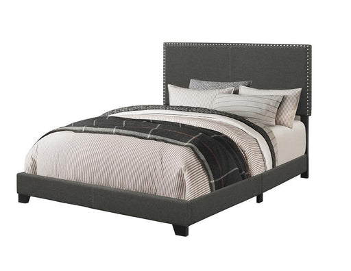 Boyd California King, King, & Queen Upholstered Bed with Nailhead Trim Charcoal & Grey - Hello Home Furniture & Mattress (Longmont, CO)