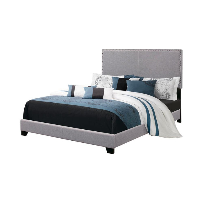 Boyd California King, King, & Queen Upholstered Bed with Nailhead Trim Charcoal & Grey - Hello Home Furniture & Mattress (Longmont, CO)