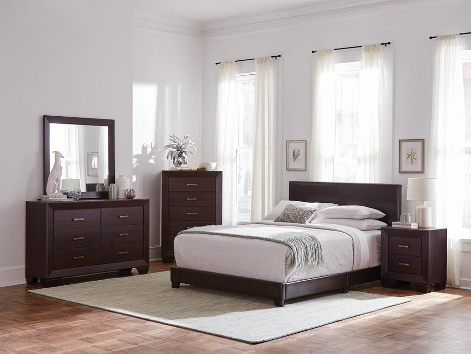 Dorian Upholstered California King, E.King, & Queen Bed Black, Brown, & Grey - Hello Home Furniture & Mattress (Longmont, CO)