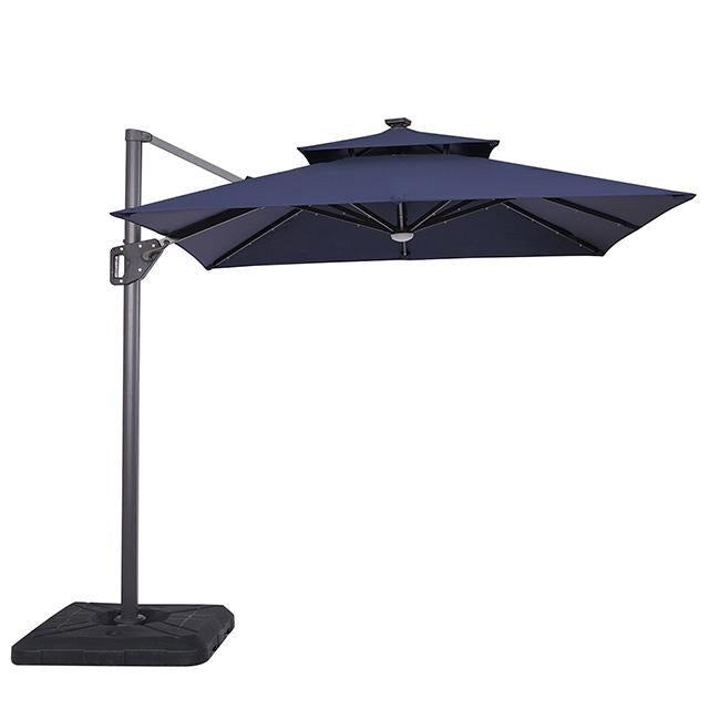 Xico 8 Ft Square Umbrella w/ Double Top w/ LED Light + 37" Large Base - Hello Home Furniture & Mattress (Longmont, CO)
