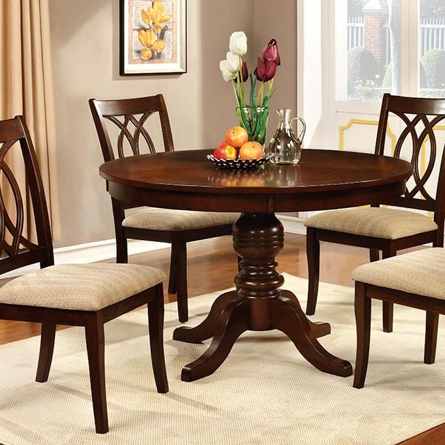 Carlisle Brown Cherry Round Dining Table - Hello Home Furniture & Mattress (Longmont, CO)