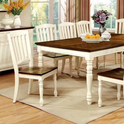 HARRISBURG Vintage White/Dark Oak Dining Table w/ 18" Butterfly Leaf - Hello Home Furniture & Mattress (Longmont, CO)