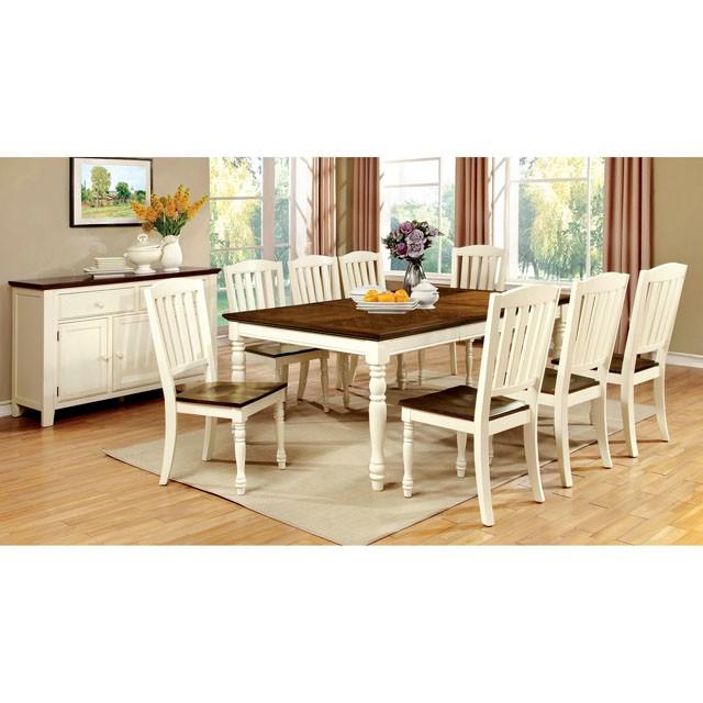 HARRISBURG Vintage White/Dark Oak Dining Table w/ 18" Butterfly Leaf - Hello Home Furniture & Mattress (Longmont, CO)