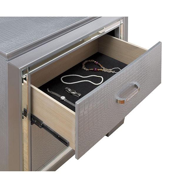 BELLANOVA Silver Night Stand - Hello Home Furniture & Mattress (Longmont, CO)