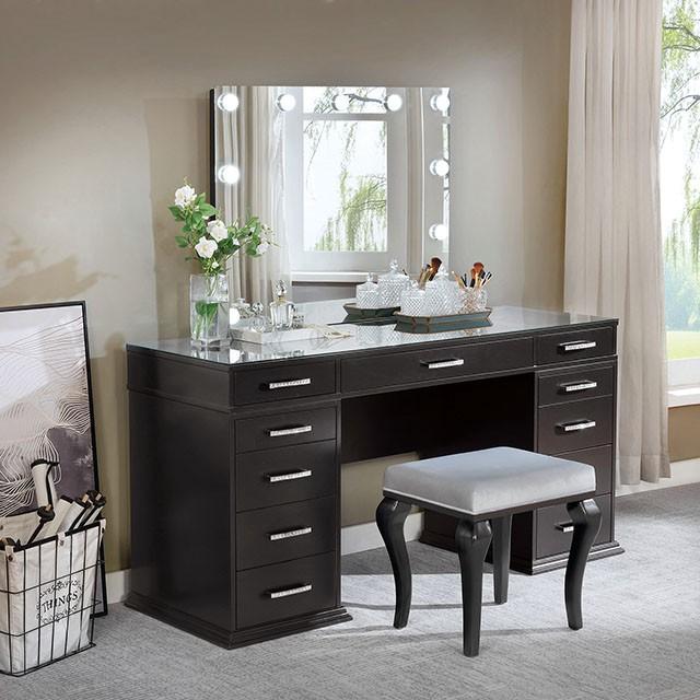 Valentina Vanity Set White & Dark Gray - Hello Home Furniture & Mattress (Longmont, CO)