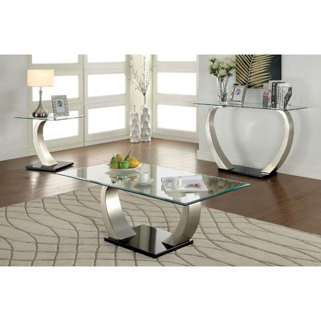 ROXO Satin Plated/Black Coffee Table - Hello Home Furniture & Mattress (Longmont, CO)