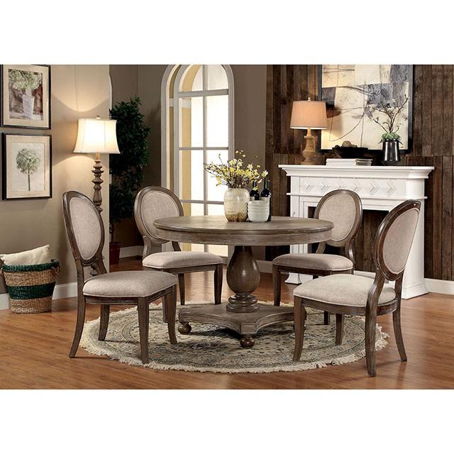 Kathryn Rustic Dark Oak Round Dining Table, Rustic Oak - Hello Home Furniture & Mattress (Longmont, CO)