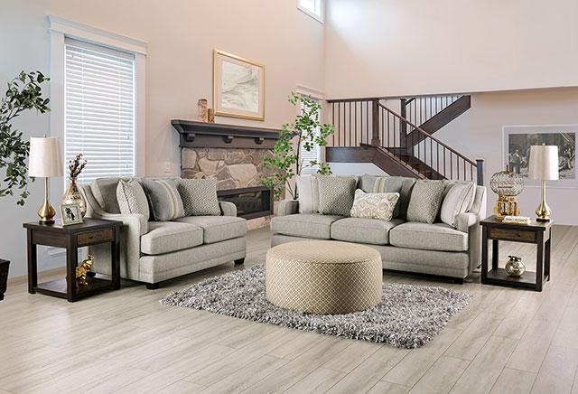 STEPHNEY Loveseat, Gray/Gold - Hello Home Furniture & Mattress (Longmont, CO)