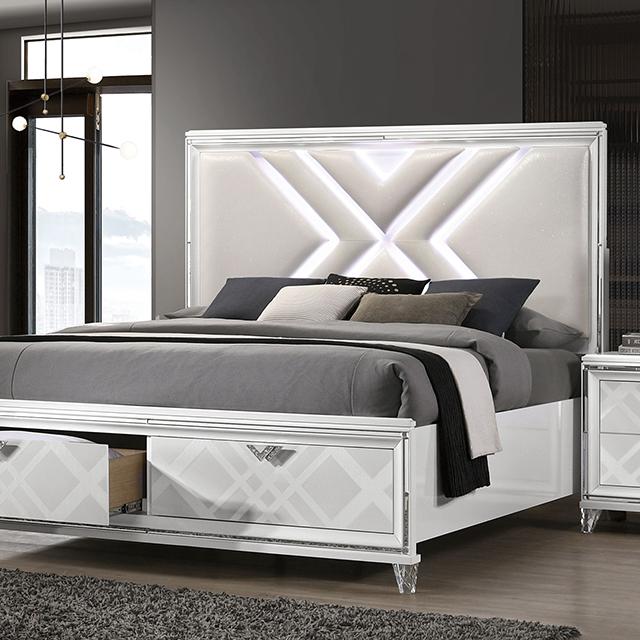 Emmeline Bed Silver & White - Hello Home Furniture & Mattress (Longmont, CO)