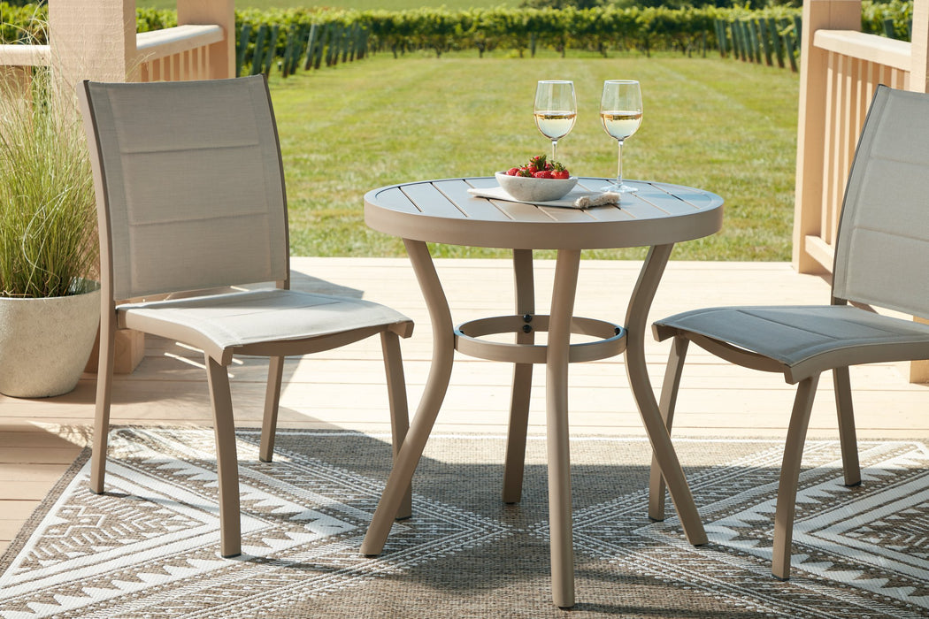 Mission Beach Outdoor Table and 2 Chairs - Hello Home Furniture & Mattress (Longmont, CO)