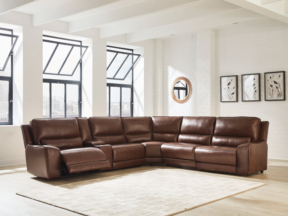 DeepWakes Reclining Sectional with Storage Console - Hello Home Furniture & Mattress (Longmont, CO)